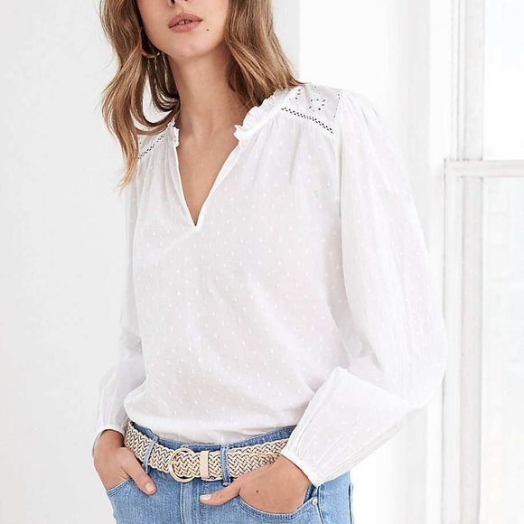 NWT LOFT PETITE EYELET DOTTED SPLIT NECK BLOUSE - Picture 1 of 7